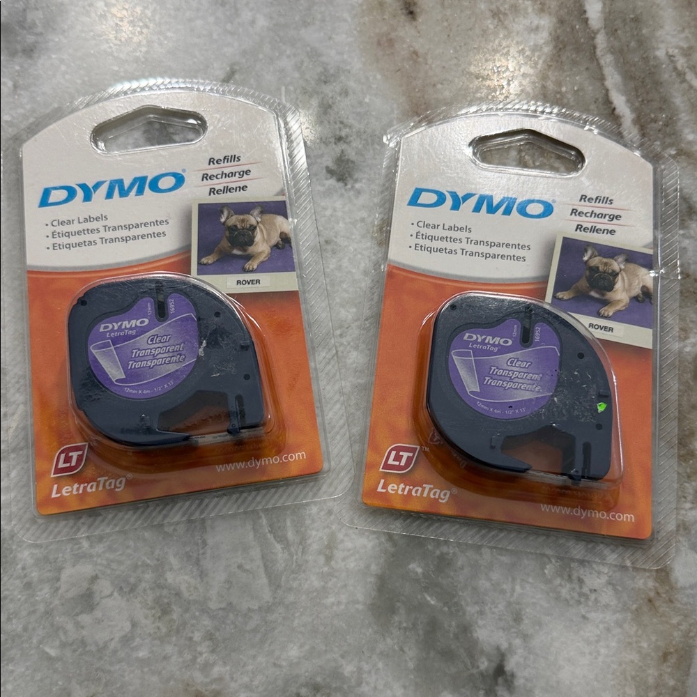Two (2) DYMO 1/2" x 13 ft. Clear Plastic Label Replacement Tapes 2